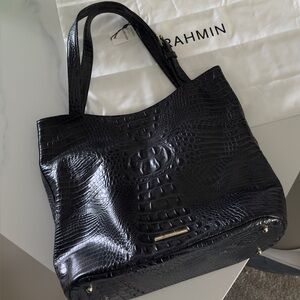 Brahmin ALDEN ROAD Glossy Black Embossed Tote
